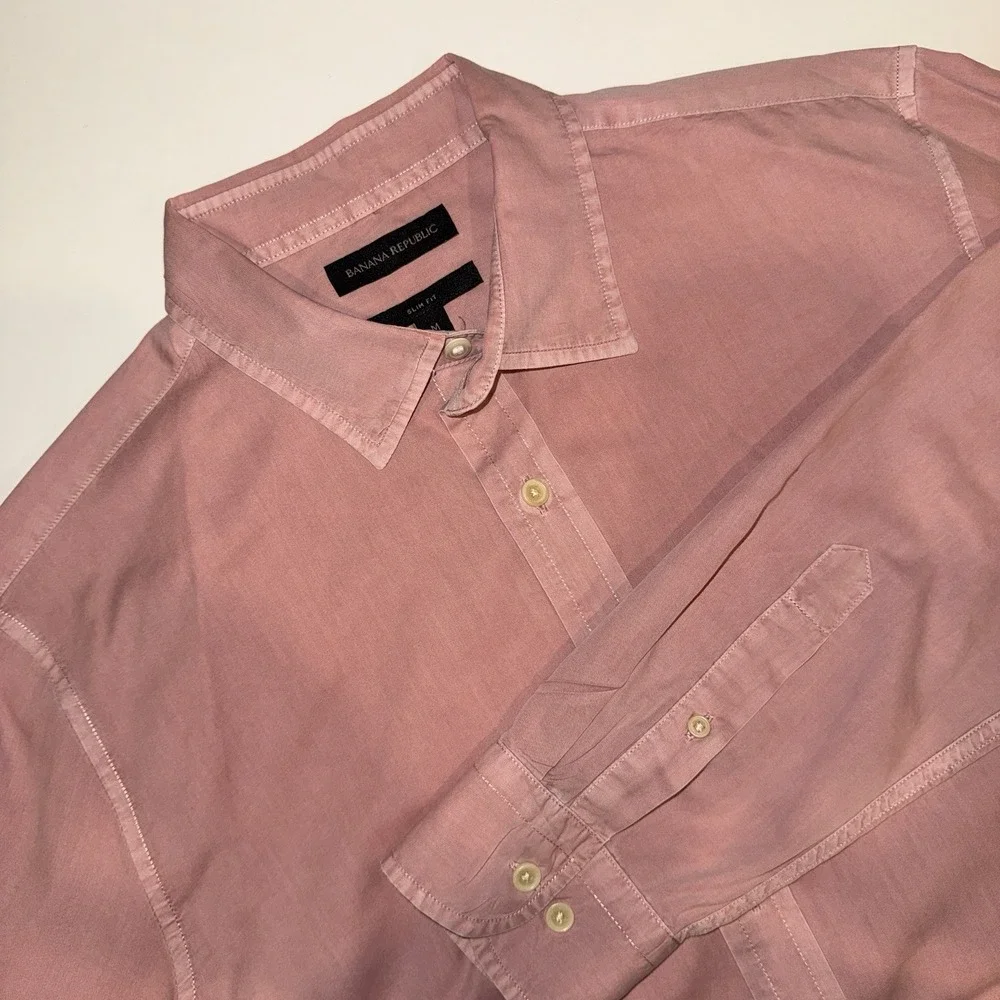 2 Banana Republic Mens M Slim Fit Long Sleeve Button Down Shirts Blue Rose Lot